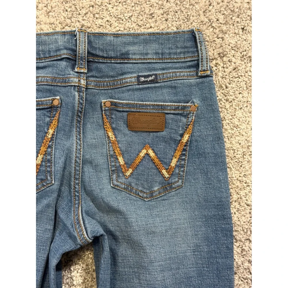 Wrangler Jeans Girls 12 Regular Blue Boot Cut Stretch Denim Embroidered Pockets